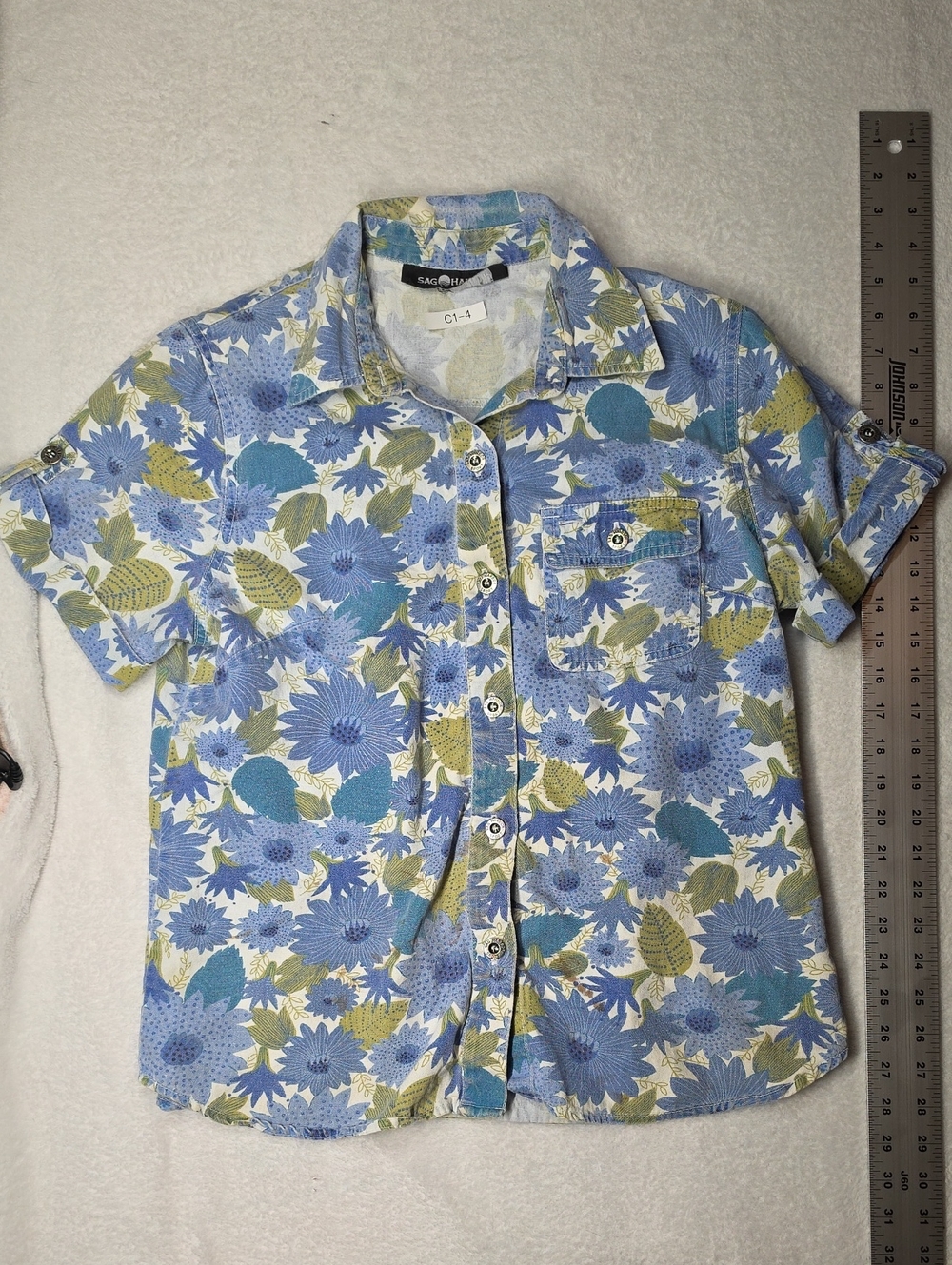 Sag Harbor Blue and Green Floral Short-Sleeve Button-Down